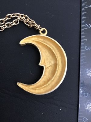 Vintage Gold Tone Man in the Moon Double Chain Pendant Necklace