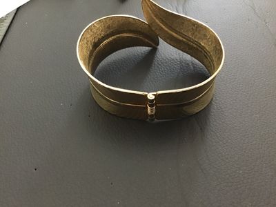 Vintage Gold-Tone Bypass Feather Cuff Bracelet with Faux Tiger's Eye Stones