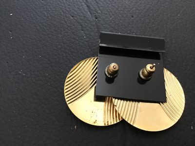 Vintage Morrey Fashion Earrings - Gold Tone & Green Enamel