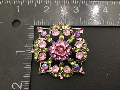 Vintage Rhinestone and Enamel Rose Brooch