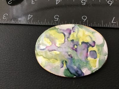Vintage Japan Ceramic Watercolor Style Oval Brooch