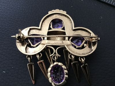 Vintage Gold-Tone Purple Rhinestone Dangle Brooch