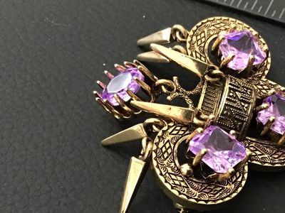Vintage Gold-Tone Purple Rhinestone Dangle Brooch