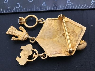 Vintage Gold-Tone Gift Box Brooch with Charms