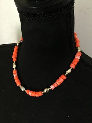 Vintage Coral Bead and Gold-Tone Spacer Necklace