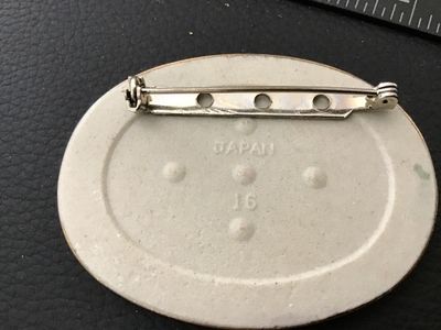 Vintage Japan Ceramic Watercolor Style Oval Brooch