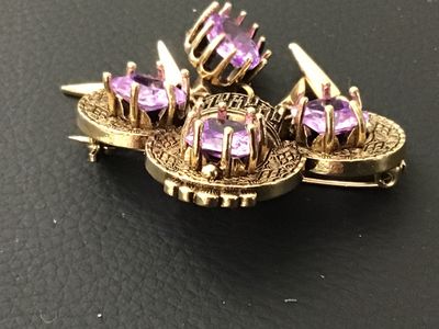 Vintage Gold-Tone Purple Rhinestone Dangle Brooch