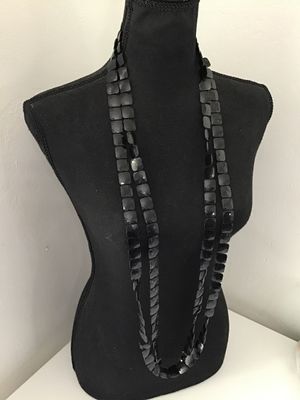Vintage Black Faceted Celluloid or Plastic Double Strand Necklace
