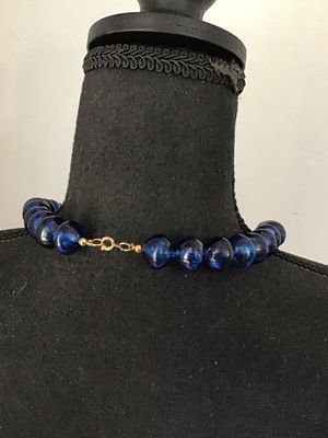 Vintage Cobalt Blue Faux Glass and Gold-Tone Bead Necklace