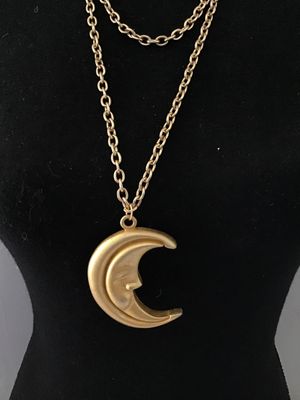 Vintage Gold Tone Man in the Moon Double Chain Pendant Necklace