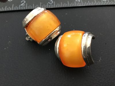 Vintage Silver Tone Butterscotch Amber-Style Clip-On Earrings