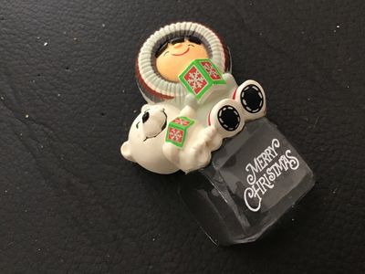 Vintage Hallmark Merry Christmas Eskimo and Polar Bear Brooch Pin