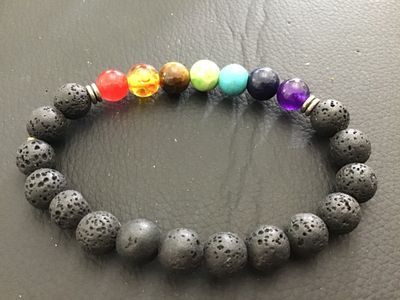 Chakra Lava Stone Beaded Stretch Bracelet