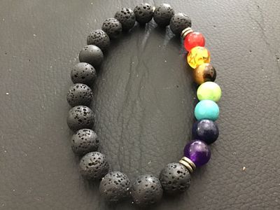 Chakra Lava Stone Beaded Stretch Bracelet