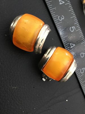 Vintage Silver Tone Butterscotch Amber-Style Clip-On Earrings