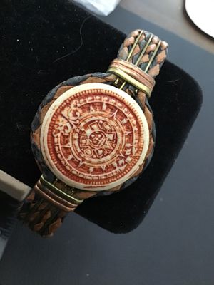 Vintage Aztec Calendar Braided Leather Bracelet