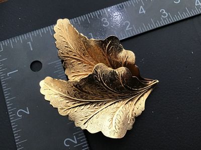 Vintage Gold-Tone Textured Double Leaf Brooch Statement