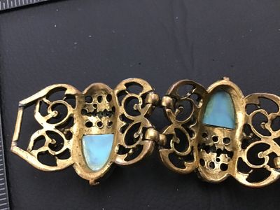 Vintage Gold-Tone Faux Turquoise and Pearl Scarab Link Bracelet