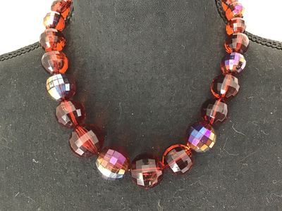Amber-Colored Faceted Glass Bead Necklace with Aurora Borealis Finish