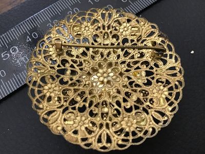 Vintage Czechoslovakia Blue Cabochon Filigree Brooch
