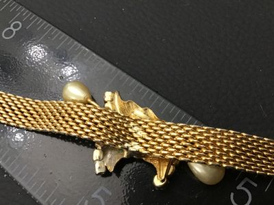 Vintage Gold-Tone Mesh Slide Bracelet with Faux Pearls & Rhinestones