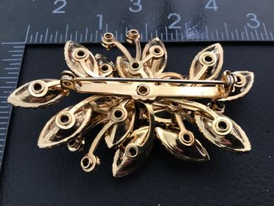 Vintage Amber & Aurora Borealis Rhinestone Brooch