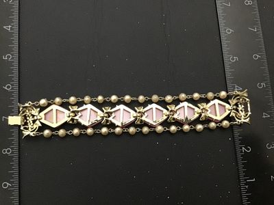Vintage Pink Thermoplastic and Faux Pearl BraceletMulti strand