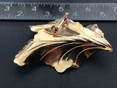 Vintage Gold-Tone Textured Double Leaf Brooch Statement
