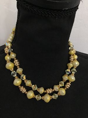 Vintage Double Strand Faux Pearl & Aurora Borealis Crystal Necklace