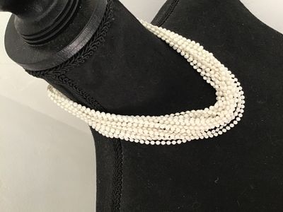 Vintage Multi-Strand White Seed Bead Choker Necklace with Flower Clasp