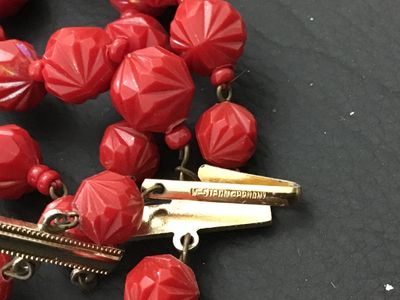 Vintage West Germany 3-Strand Red Molded Plastic Bead Necklace