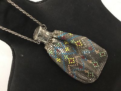 Antique Whiting & Davis No interior Tag Painted Mesh Gate Top Beggar's Bag Purse