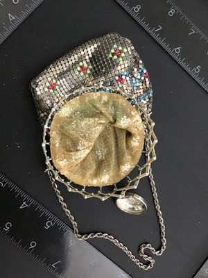 Antique Whiting & Davis No interior Tag Painted Mesh Gate Top Beggar's Bag Purse