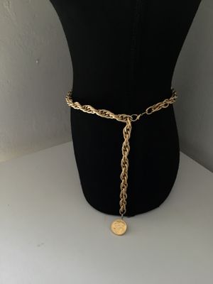 Vintage Gold-Tone Chain Link Belt with Alexander the Great Coin Charm