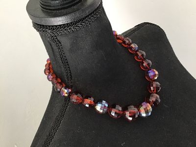 Amber-Colored Faceted Glass Bead Necklace with Aurora Borealis Finish