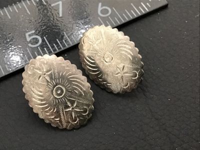 Vintage Southwestern Style Stamped Metal Oval Post Earrings