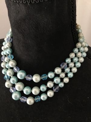 Vintage 3-Strand Faux Pearl & Crystal Bead Necklace