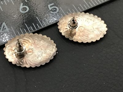 Vintage Southwestern Style Stamped Metal Oval Post Earrings