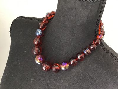 Amber-Colored Faceted Glass Bead Necklace with Aurora Borealis Finish