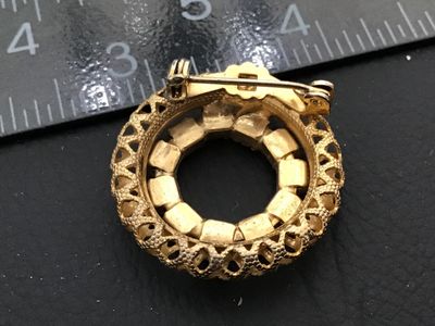 Vintage Gold Tone Wreath Brooch with Faux Glass Opal Cabochons