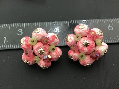 Vintage Japan Pink Sugar Bead Clip-On Earrings