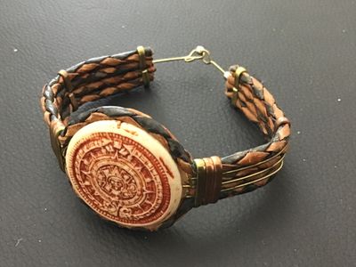 Vintage Aztec Calendar Braided Leather Bracelet