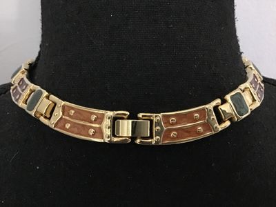 Vintage Gold-Tone Enamel Link Collar Necklace