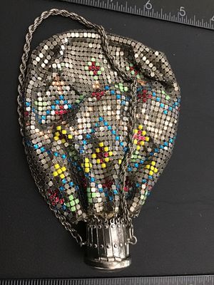 Antique Whiting & Davis No interior Tag Painted Mesh Gate Top Beggar's Bag Purse