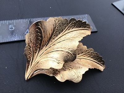 Vintage Gold-Tone Textured Double Leaf Brooch Statement