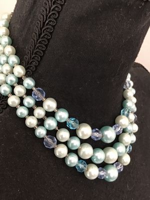 Vintage 3-Strand Faux Pearl & Crystal Bead Necklace