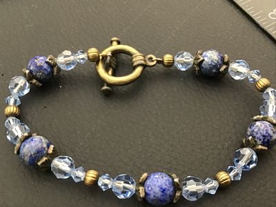 Lapis Lazuli and Light Blue Crystal Beaded Toggle Bracelet