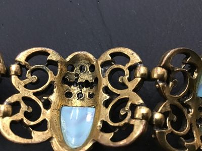 Vintage Gold-Tone Faux Turquoise and Pearl Scarab Link Bracelet