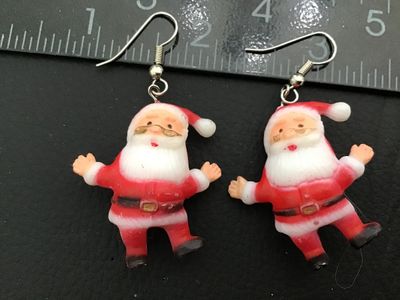 Vintage Plastic Santa Claus Dangle Earrings