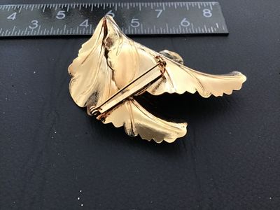 Vintage Gold-Tone Textured Double Leaf Brooch Statement